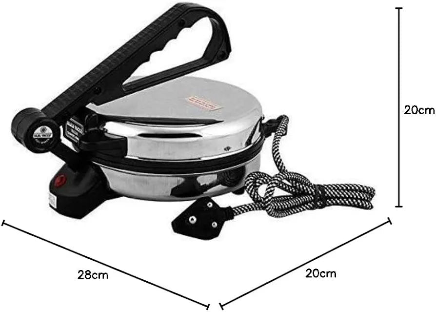 BAJAJ VACCO® Electric Go-Ezzee Chapati/Roti/Khakhra Maker C-02 Wattage 900, Stainless Steel, Black