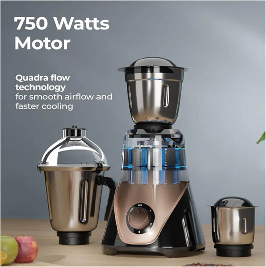 Lifelong Mixer Grinder for Kitchen | 3 Jars 750 Watt Mixie with Chutney Jar, Liquidizing Jar & Wet Grinder |Blender for Juices, Smoothies & Purees with Stainless Steel Blades, 3-Speed & Pulse Function