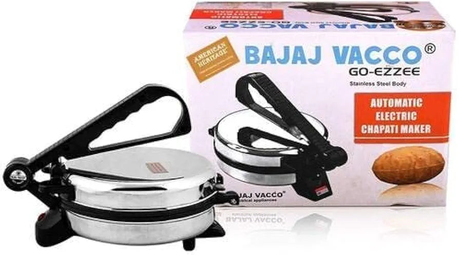 BAJAJ VACCO® Electric Go-Ezzee Chapati/Roti/Khakhra Maker C-02 Wattage 900, Stainless Steel, Black