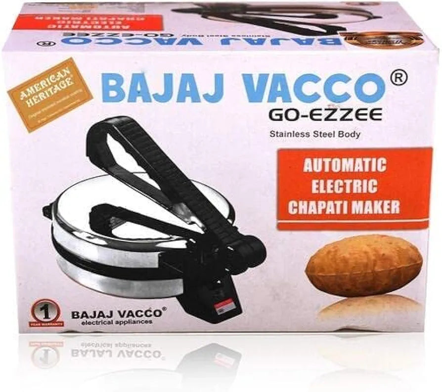 BAJAJ VACCO® Electric Go-Ezzee Chapati/Roti/Khakhra Maker C-02 Wattage 900, Stainless Steel, Black