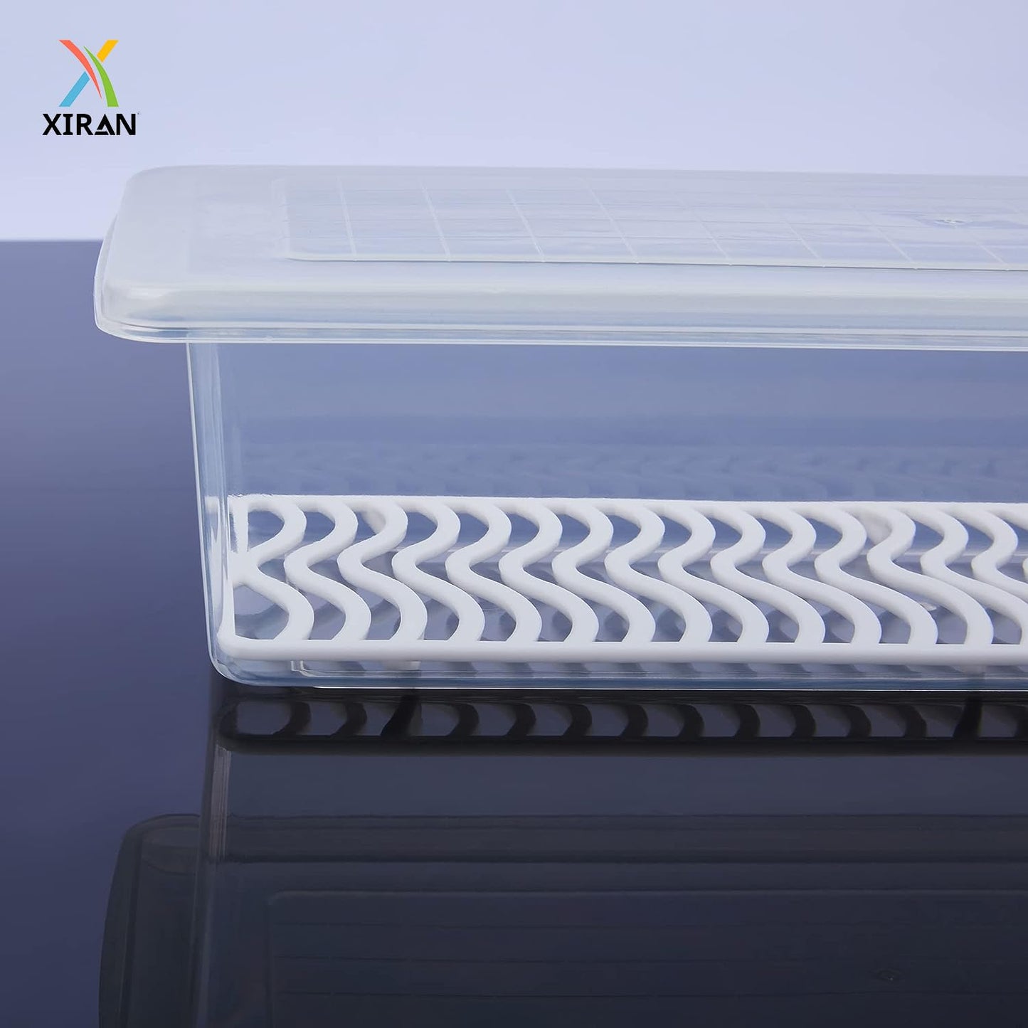 Xiran 6 Fridge Storage Boxes Fridge Organizer With Removable Drain Plate&Lid Stackable Fridge Storage Containers Plastic Freezer Storage Containers For Fish,Meat,Vegetables,Fruits(1500Ml),Transparent