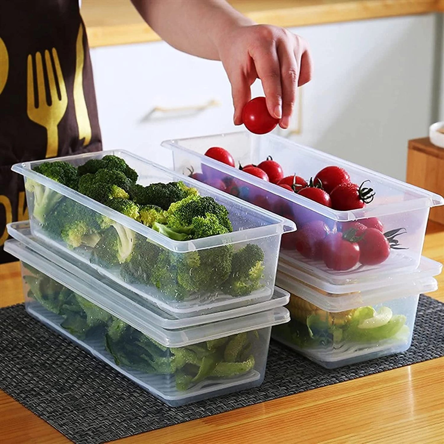 Xiran 6 Fridge Storage Boxes Fridge Organizer With Removable Drain Plate&Lid Stackable Fridge Storage Containers Plastic Freezer Storage Containers For Fish,Meat,Vegetables,Fruits(1500Ml),Transparent